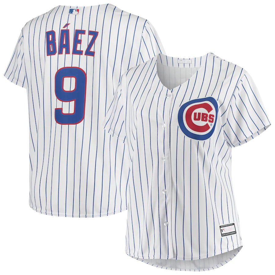 Womens Chicago Cubs 9 Javier Baez White Plus Size Replica Player MLB Jerseys